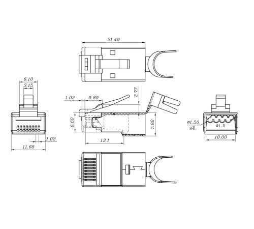 Разъем RJ-45 (8P8C) со вставкой (10 шт) Hyperline PLUG-8P8C-UV-C6-TW-SH-10