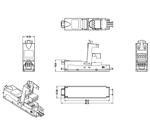 Проходной адаптер (coupler) категория 6A полный экран IDC Hyperline CA3-IDC-C6A-SH-F-SL
