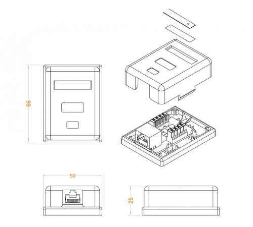 Розетка компьютерная RJ-45 (8P8C) категория 6 экранированная одинарная внешняя Dual IDC Hyperline SB1-1-8P8C-C6-SH-WH Розетка компьютерная RJ-45 (8P8C) категория 6 экранированная одинарная внешняя Dual IDC Hyperline SB1-1-8P8C-C6-SH-WH