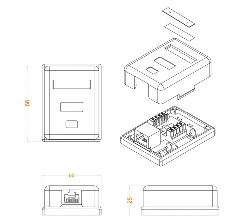 Розетка компьютерная RJ-45 (8P8C) категория 6 одинарная внешняя Dual IDC Hyperline SB1-1-8P8C-C6-WH Розетка компьютерная RJ-45 (8P8C) категория 6 одинарная внешняя Dual IDC Hyperline SB1-1-8P8C-C6-WH