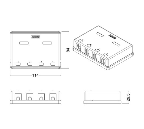 Корпус настенной розетки для установки 4-х вставок типа Keystone Jack белый Hyperline SBB3-4-WH Корпус настенной розетки для установки 4-х вставок типа Keystone Jack белый Hyperline SBB3-4-WH