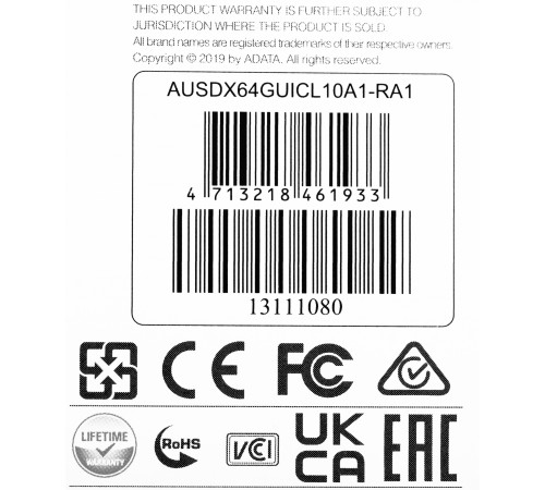 Флеш карта microSDXC Adata AUSDX64GUICL10A1-RA1