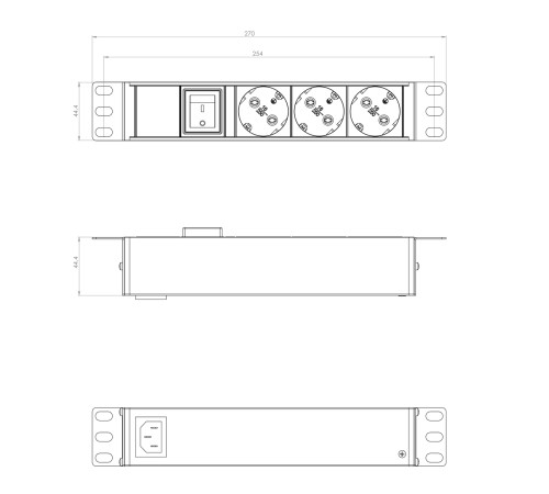 Блок розеток вертикальный Hyperline SHE10-3SH-S-IEC