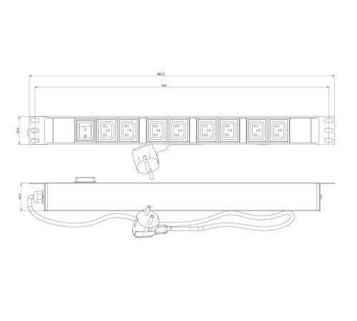 Блок распределения питания Hyperline SHE19-8IEC-S-2.5EU