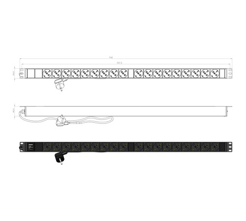 Блок розеток вертикальный Hyperline SHE-18SH-2.5EU