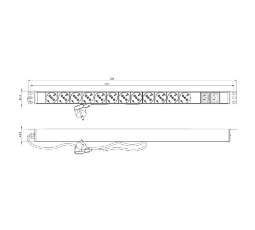 Блок розеток вертикальный Hyperline SHE-12SH-2IEC-2.5EU