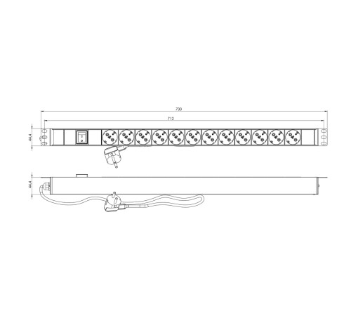 Блок розеток вертикальный Hyperline SHE-12SH-S-2.5EU