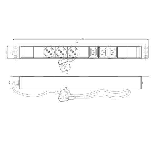 Блок распределения питания Hyperline SHE19-3SH-3IEC-2.5EU