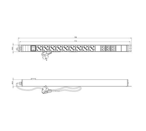 Блок розеток вертикальный Hyperline SHE-9SH-3IEC-S-2.5EU