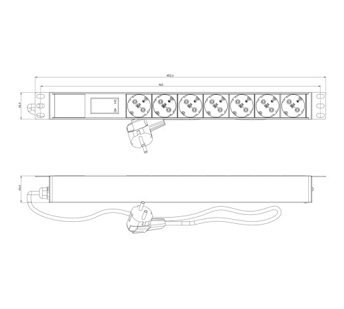Блок распределения питания Hyperline SHE19-7SH-AV-2.5EU