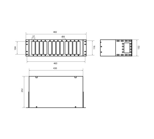 Бокс оптический универсальный Hyperline FO-19R-3U-12xSLT-W140H42-96UN-BK