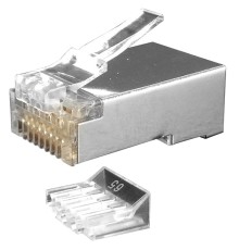 Разъем RJ-45 (8P8C) со вставкой (100 шт) Hyperline PLUG-8P8C-UV-C6-SH-100