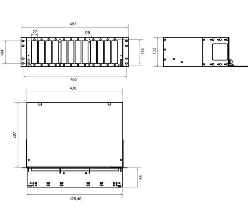 Бокс оптический универсальный Hyperline FO-19V-3U-12xSLT-W130H30-96UN-BK
