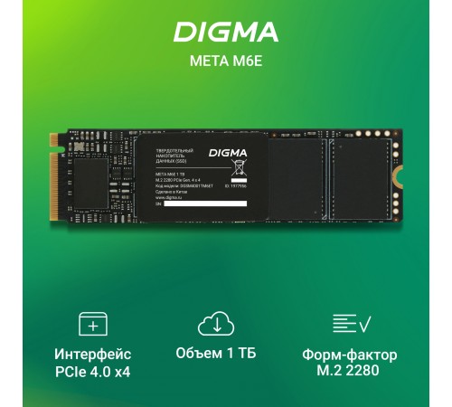 Накопитель SSD Digma PCIe 4.0 x4 1TB DGSM4001TM6ET