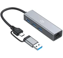 Разветвитель USB-C Digma DHUB-LAN-4port