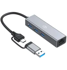 Разветвитель USB-C Digma DHUB-LAN-4port