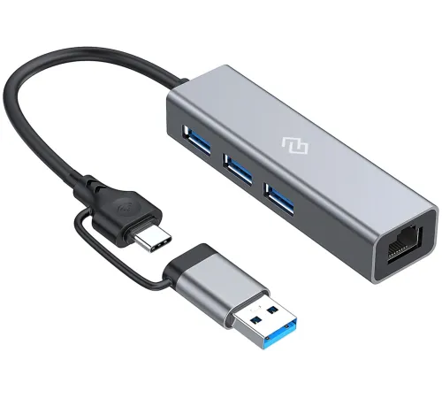 Разветвитель USB-C Digma DHUB-LAN-4port