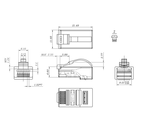 Разъем легкой оконцовки RJ-45 (8P8C) (100 шт.) Hyperline PLEZ-8P8C-UA-C5-100 Разъем легкой оконцовки RJ-45 (8P8C) (100 шт.) Hyperline PLEZ-8P8C-UA-C5-100