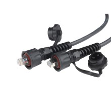 Промышленный патч-корд F/UTP экранированный IP67 категория 5e с защитными крышками 10 м черный Hyperline PC-IE-LPM-STP-RJ45-RJ45-C5e-10M-BK