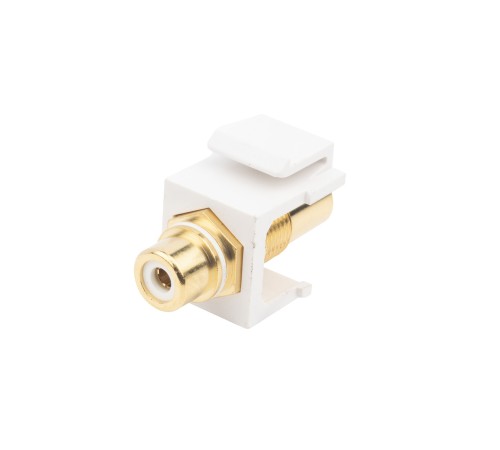 Вставка формата Keystone Jack с проходным адаптером RCA (белый) Hex. type gold plated ROHS белая Hyperline KJ1-RCA/WH-HG-WH