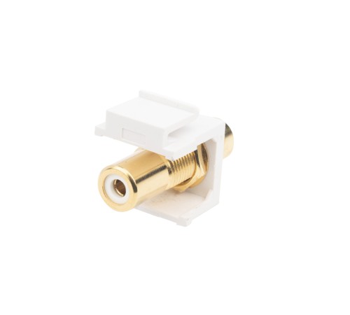 Вставка формата Keystone Jack с проходным адаптером RCA (белый) Hex. type gold plated ROHS белая Hyperline KJ1-RCA/WH-HG-WH