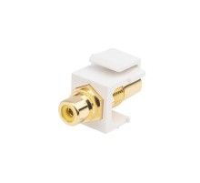 Вставка формата Keystone Jack с проходным адаптером RCA (желтый) Hex. type gold plated ROHS белая Hyperline KJ1-RCA/YL-HG-WH
