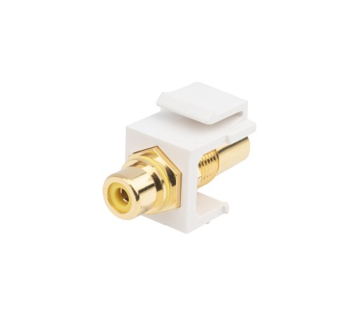 Вставка формата Keystone Jack с проходным адаптером RCA (желтый) Hex. type gold plated ROHS белая Hyperline KJ1-RCA/YL-HG-WH