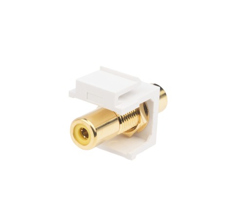 Вставка формата Keystone Jack с проходным адаптером RCA (желтый) Hex. type gold plated ROHS белая Hyperline KJ1-RCA/YL-HG-WH