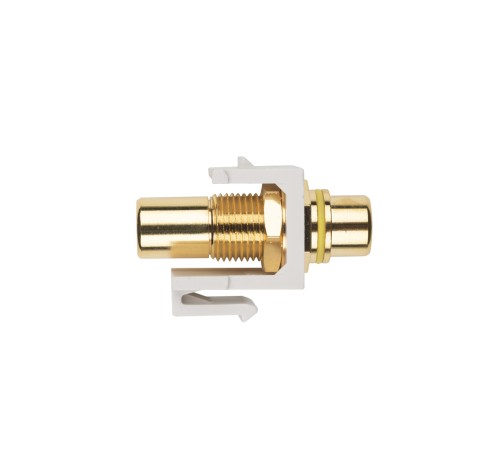 Вставка формата Keystone Jack с проходным адаптером RCA (желтый) Hex. type gold plated ROHS белая Hyperline KJ1-RCA/YL-HG-WH