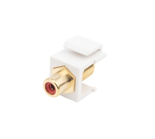 Вставка формата Keystone Jack F-type / RCA красный (IN/OUT) gold plated ROHS белая Hyperline KJ1-RCA/RD-FHG-WH