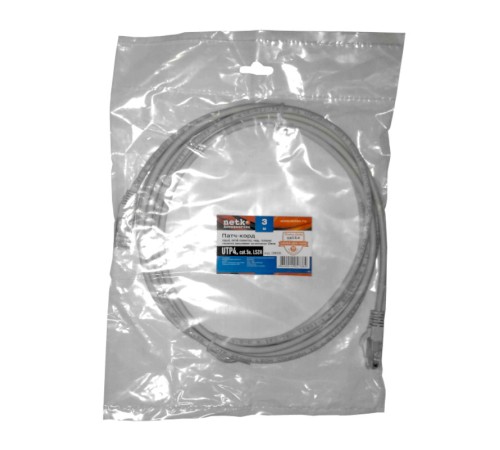 Патч-корд UTP4 cat.5e 3.0м литой коннектор серый LSZH Netko Expert CKC NUTPBC.5e-3m-2-lszh (58659)