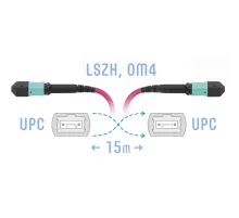 Патчкорд оптический MPO/UPC FF MM (50/125 OM4) 8 волокон 15 метра (Cross) SNR SNR-PC-MPO/UPC-MPO/UPC-FF-MM4-8F-15m