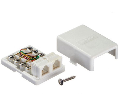Розетка телефонная внешняя / 2 порта RJ11(6p4c) 4 контактная белая Netko LX-204 4w (51048)