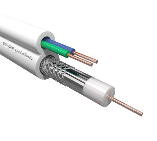 Кабель коаксиальный Netko 3C-2V 75 Ом (CU оплетка 32 нити AL) + питания 2x0.5мм одножильный) аналог ККСВ белый (100м) CXC-4725.0X.0B (53388)
