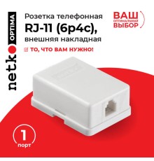 Розетка телефонная внешняя / 1 порт RJ11(6p4c) 4 контактная белая Netko LX-203 4w (51047)