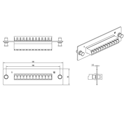 Панель для FO-19BX с 12 LC адаптерами Hyperline FO-FPM-W120H32-12LC-BL