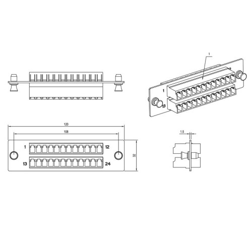 Панель для FO-19BX с 24 LC адаптерами Hyperline FO-FPM-W120H32-24LC-AQ