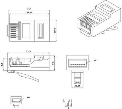 Разъем RJ-45 (8P8C) под витую пару категория 5e (100 шт) Hyperline PLUG-8P8C-U-C5-100