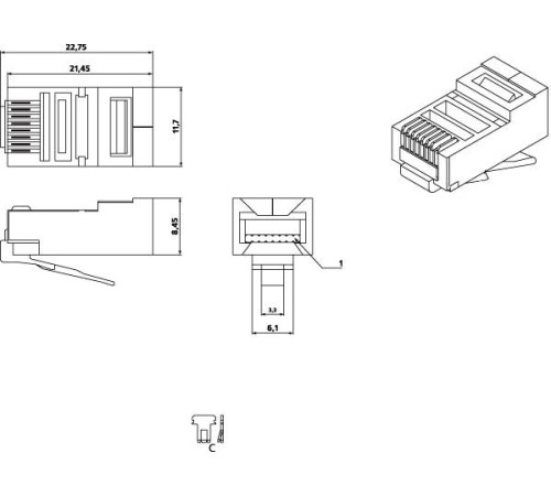Разъем RJ-45 (8P8C) (100 шт) Hyperline PLUG-8P8C-U-C5-SH-100