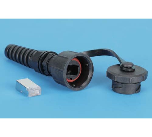 Промышленный разъем RJ-45 (8P8C) под витую пару IP67 категория 5e с защитной крышкой экранированный (SH) Hyperline PLUG-IE-8P8C-P-C5-SH