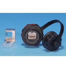 Промышленный модуль Keystone Jack RJ-45 (8P8C) IP67 категория 5e с защитной крышкой черный экранированный (SH) Hyperline KJ-IE-8P8C-C5e-180-SH-F-BK