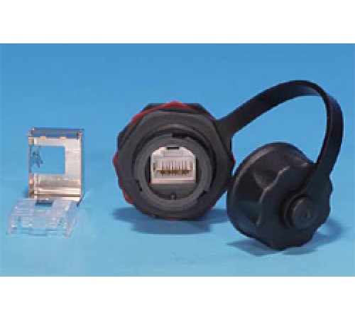 Промышленный модуль Keystone Jack RJ-45 (8P8C) IP67 категория 5e с защитной крышкой черный экранированный (SH) Hyperline KJ-IE-8P8C-C5e-180-SH-F-BK