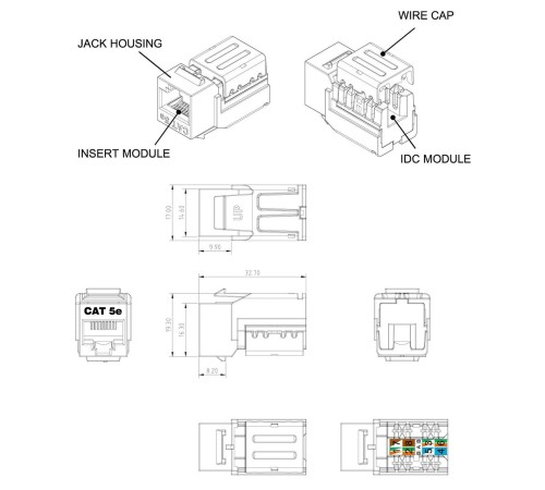 Вставка Keystone Jack RJ-45 (8P8C) Hyperline KJNE-8P8C-C5e-90-RD