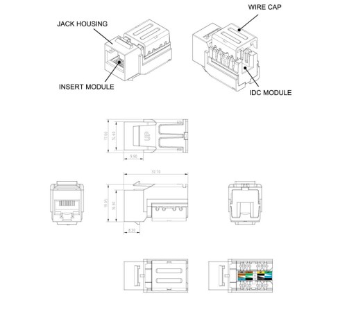 Вставка Keystone Jack RJ-12 (6P6C) Hyperline KJNE-6P6C-C2-90-WH