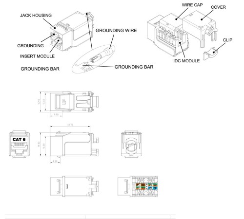 Вставка Keystone Jack RJ-45 (8P8C) Hyperline KJNE-8P8C-C6-90-SH-F-WH