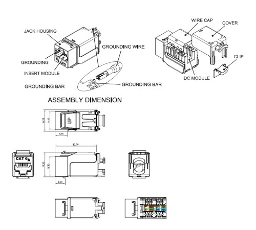 Вставка Keystone Jack RJ-45 (8P8C) Hyperline KJNE-8P8C-C6A-90-SH-F-WH