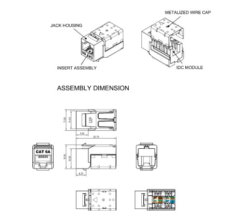 Вставка Keystone Jack RJ-45 (8P8C) Hyperline KJNE-8P8C-C6A-90-WH