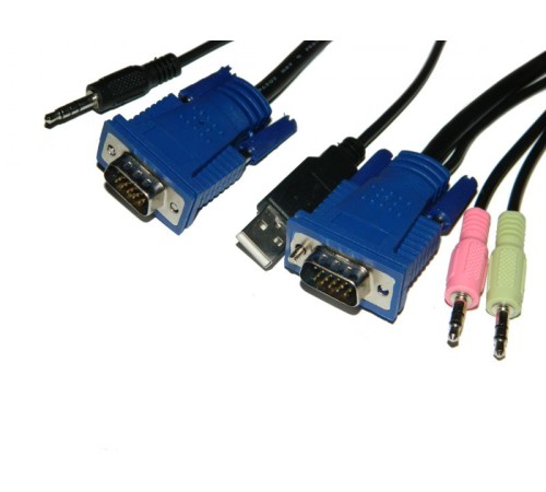 KVM Переключатель Netko настольный 2 порта USB+аудио в комплекте: кабеля 1.8м (NLVVUA18) черный NCS-21UA (54954)