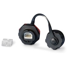 Промышленный модуль Keystone Jack RJ-45 (8P8C) IP67 категория 5e с защитной крышкой черный Hyperline KJ-IE-8P8C-C5e-180-BK