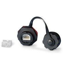 Промышленный модуль Keystone Jack RJ-45 (8P8C) IP67 категория 5e с защитной крышкой черный Hyperline KJ-IE-8P8C-C5e-180-BK